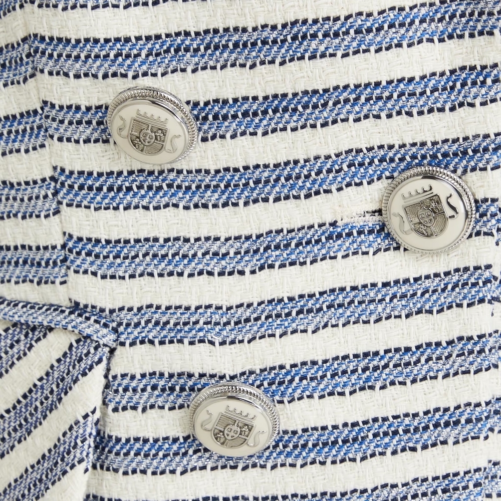 Veronica Beard Ryland Striped Cotton-Blend Tweed Blazer in Blue and White Size 8 - Picture 3 of 15